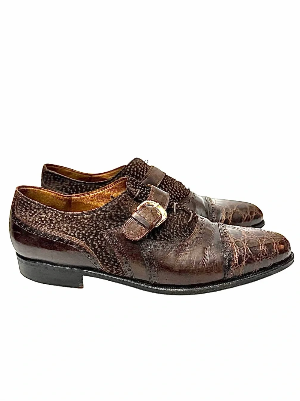 Avventura Exotic Brown Suede & Crocodile Leather Loafers Size 10M Made In Italy